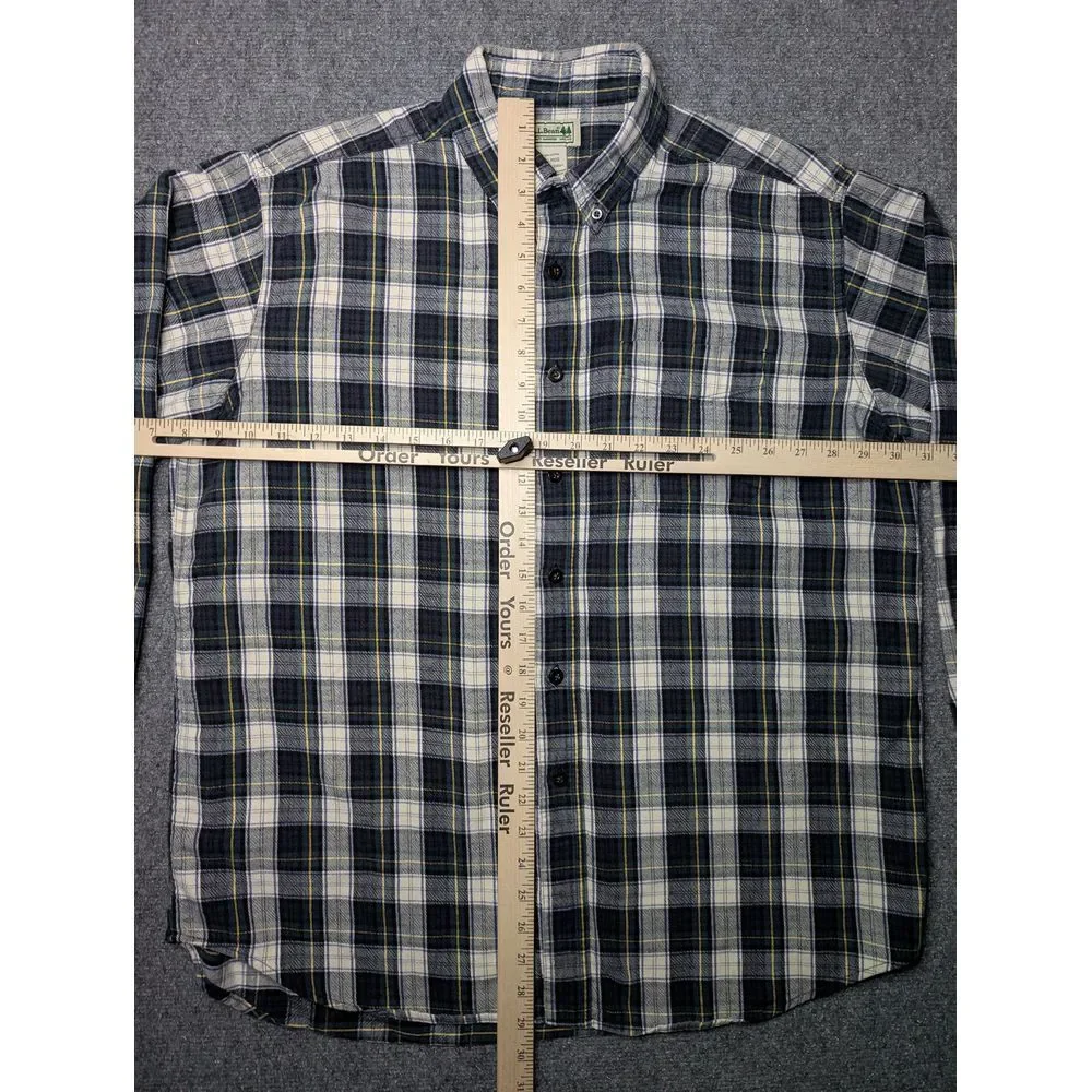 L.L. Bean Men's 100% Cotton Flannel Short Plaid Blue White Yellow Size Large Reg